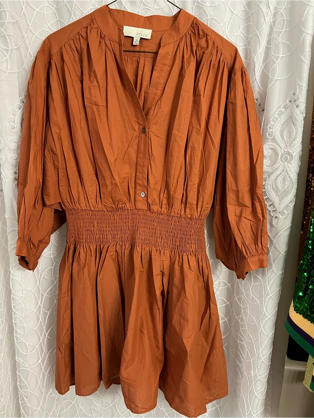 Pinch Rust Orange Smocked-Waist Mini Dress